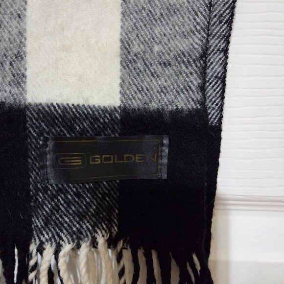 Black & White Buffalo Plaid Scarf with Fringe 60x13 in - Picture 2 of 4